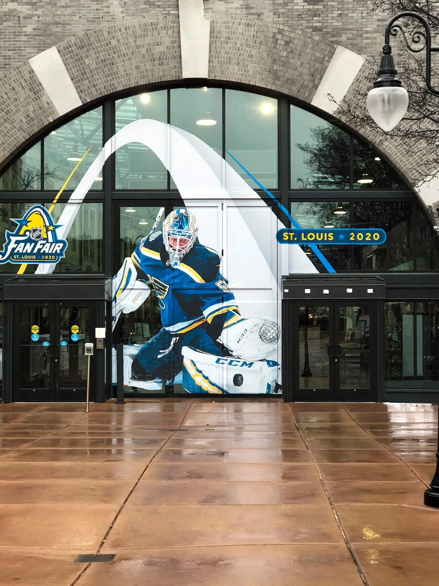 NHL All-Star Fan Fair goalie graphic wrapping an arched entrance