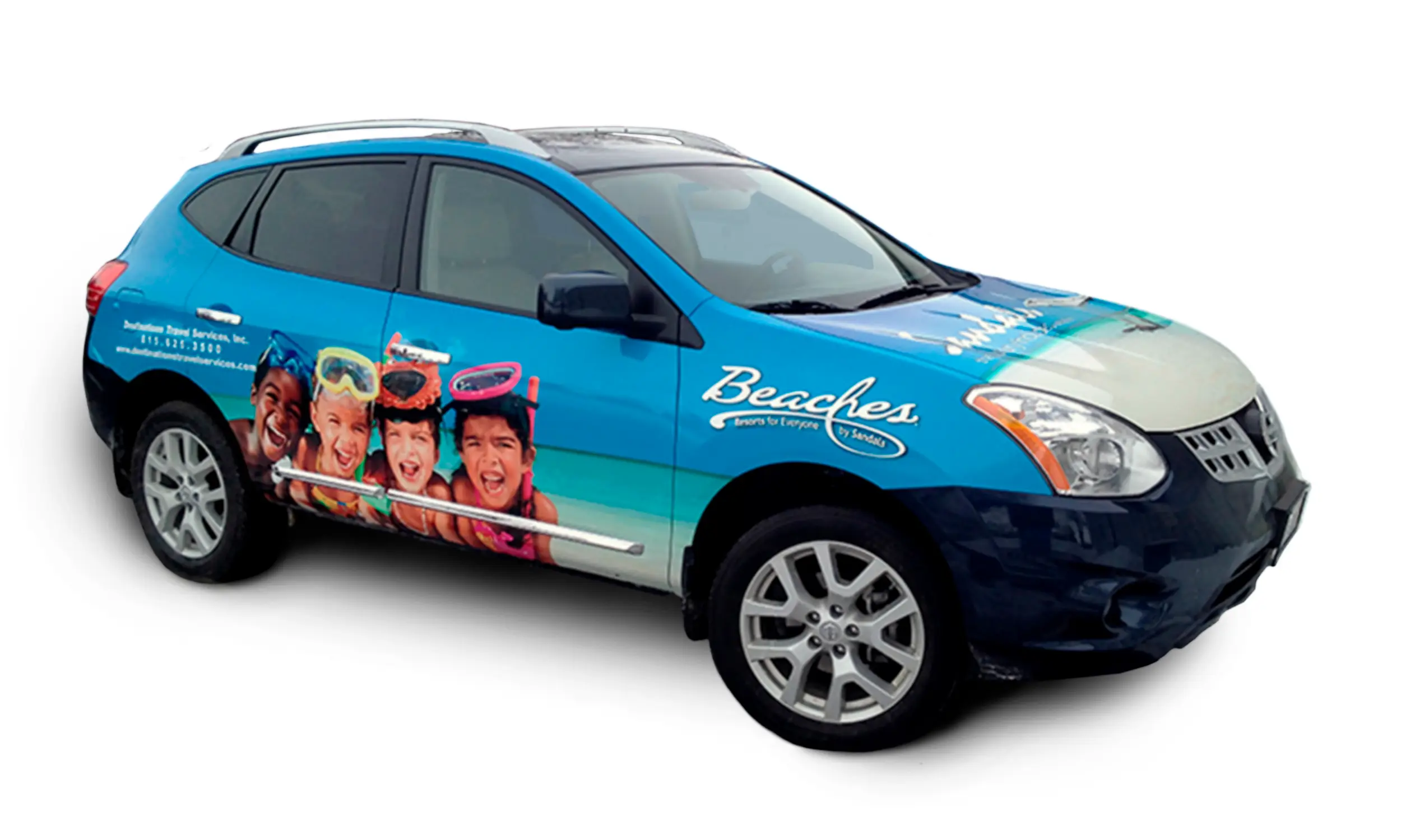 Compact SUV with a beach resort wrap