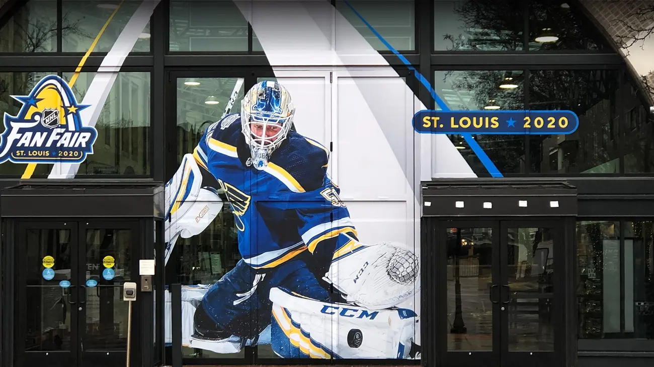 Building wrap for the NHL All-Star Fan Fair, St. Louis