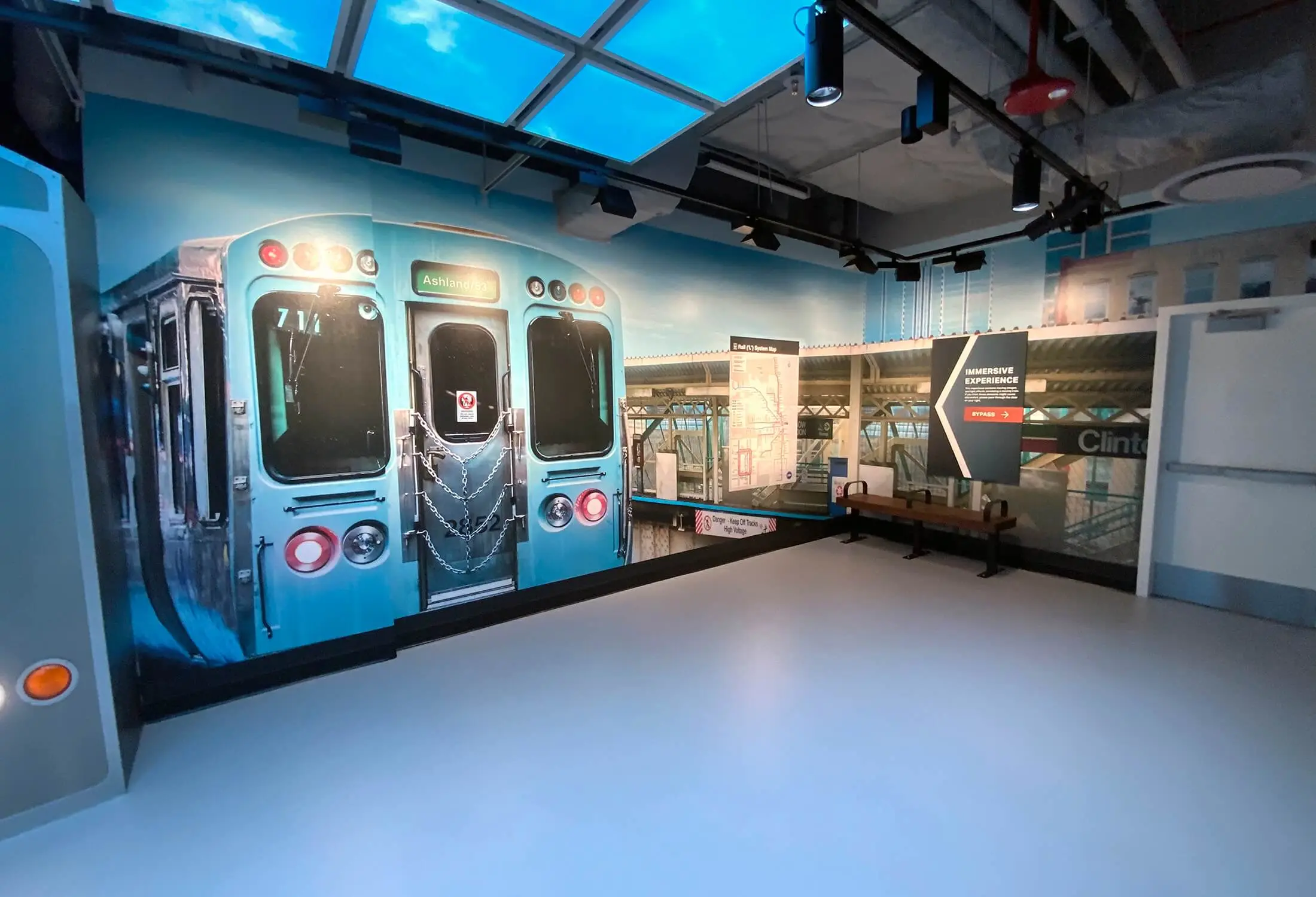 CTA train car mural in the Skydeck queue