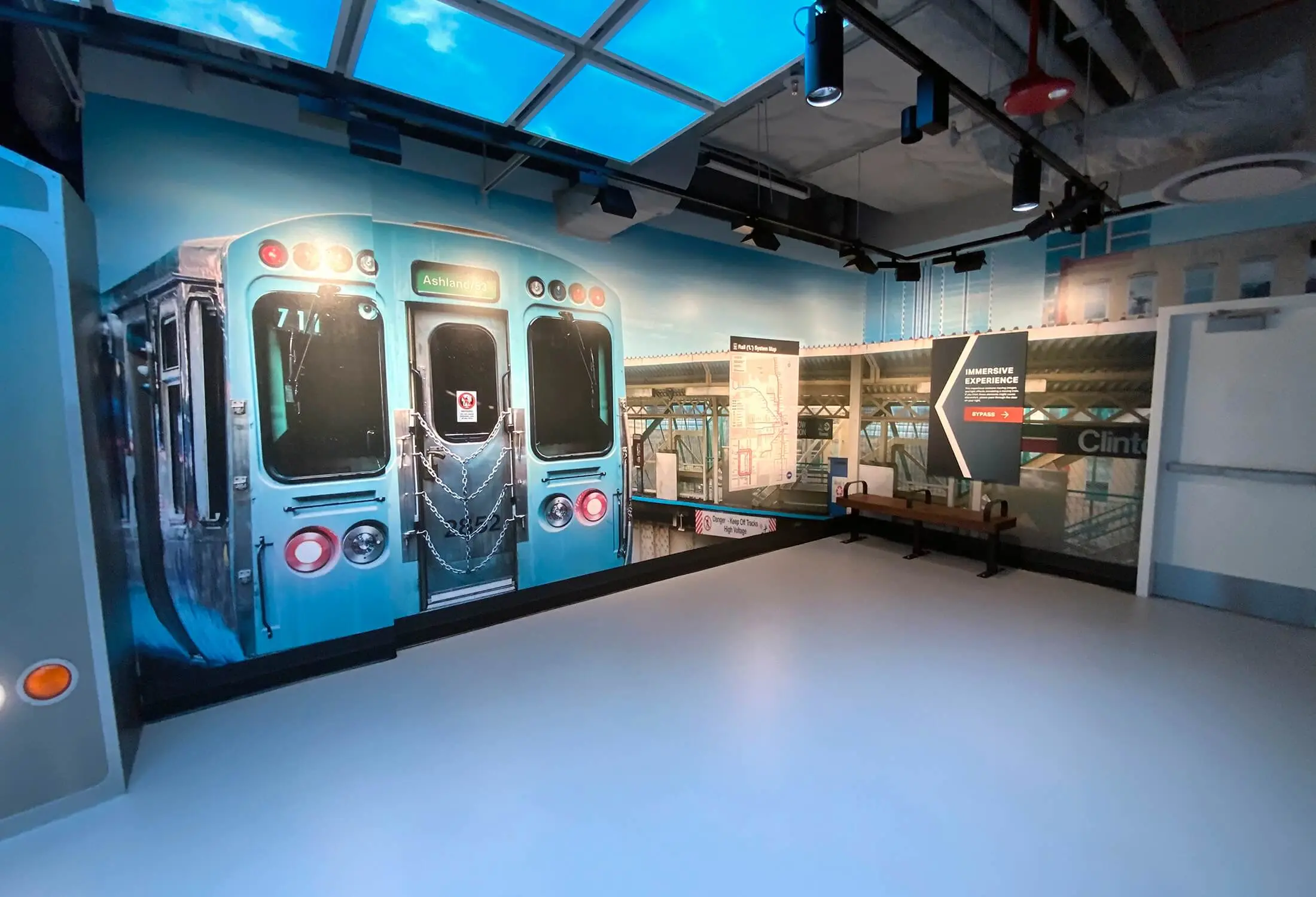 Large-format CTA train mural printed for the Willis Tower Skydeck